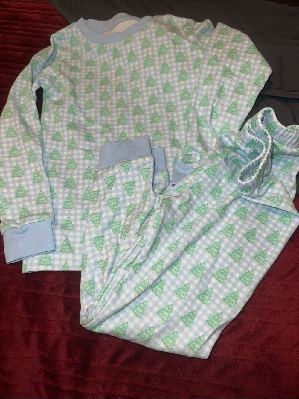 James and Lottie Kids Light Blue and Green Tree Print Pajama Set 4t